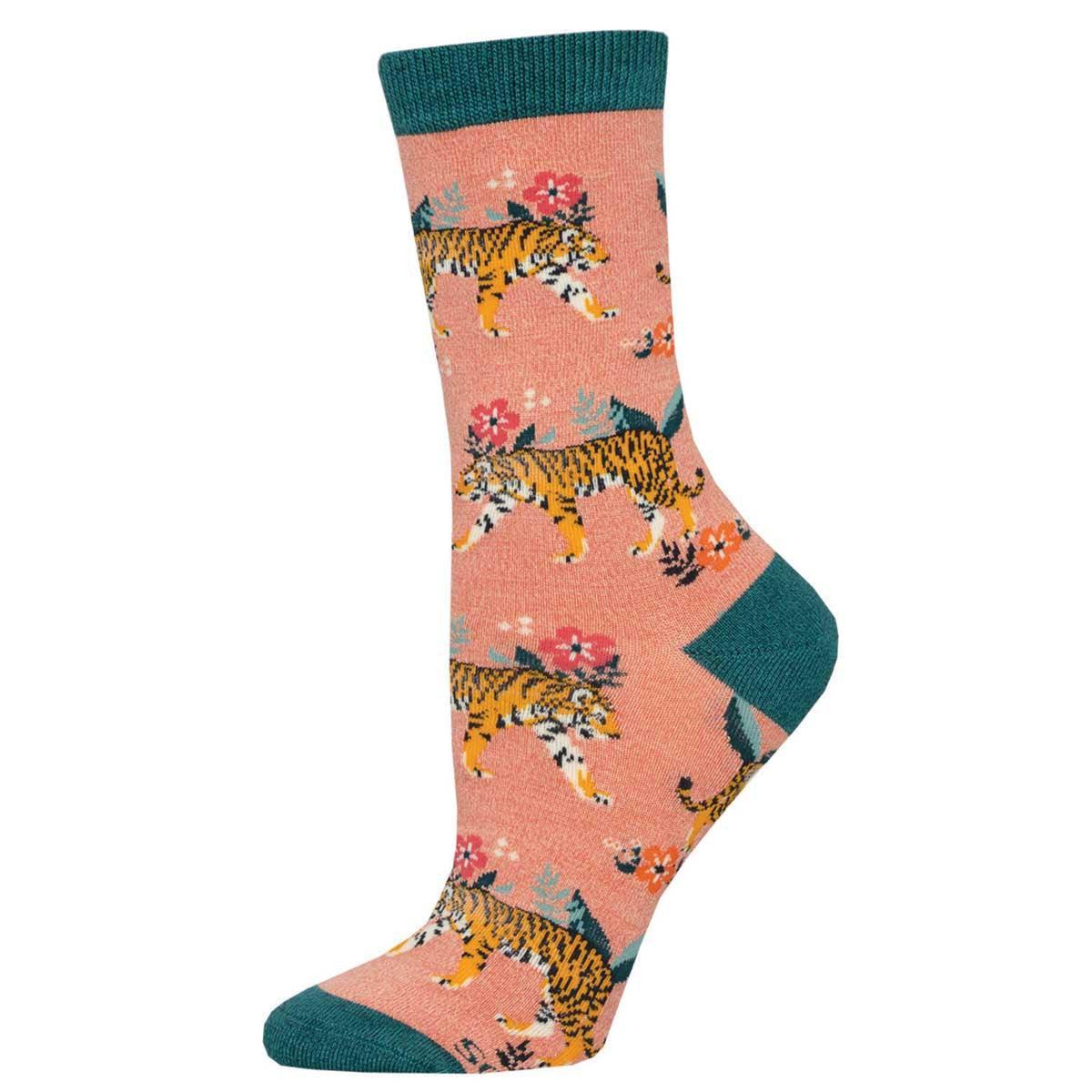 Tiger Floral, Bamboo, Women's Crew - Socksmith - The Sock Monster