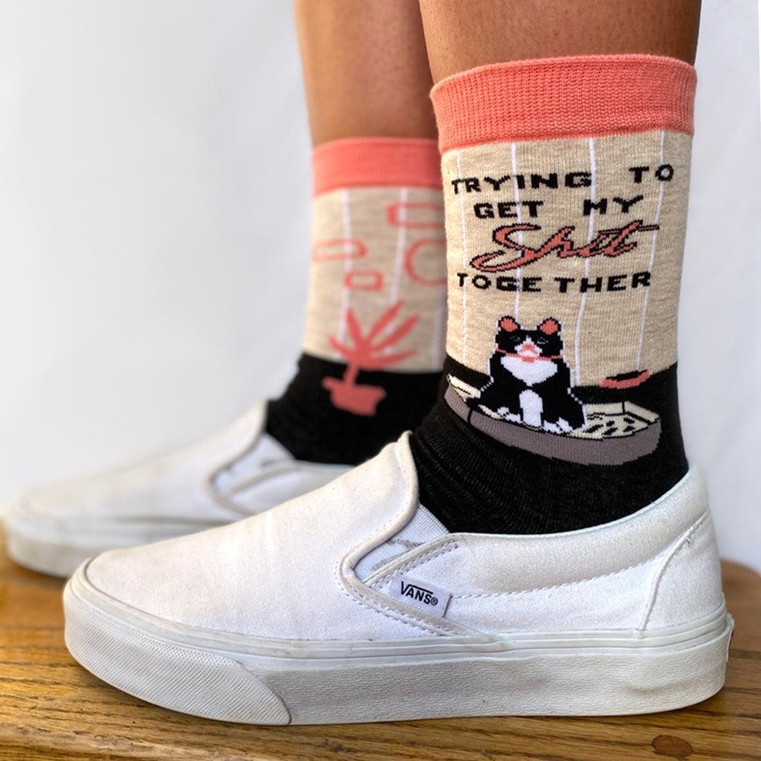 Trying Cat, Womens Crew - Groovy Things - The Sock Monster