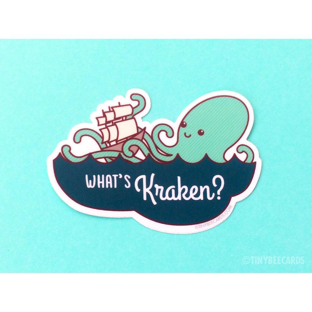 "What's Kraken" | Vinyl Sticker - Tiny Bee Cards - The Sock Monster