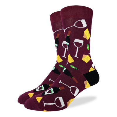 Wine & Cheese, Extra Large (13-17 Men's) Crew - Good Luck Sock - The Sock Monster
