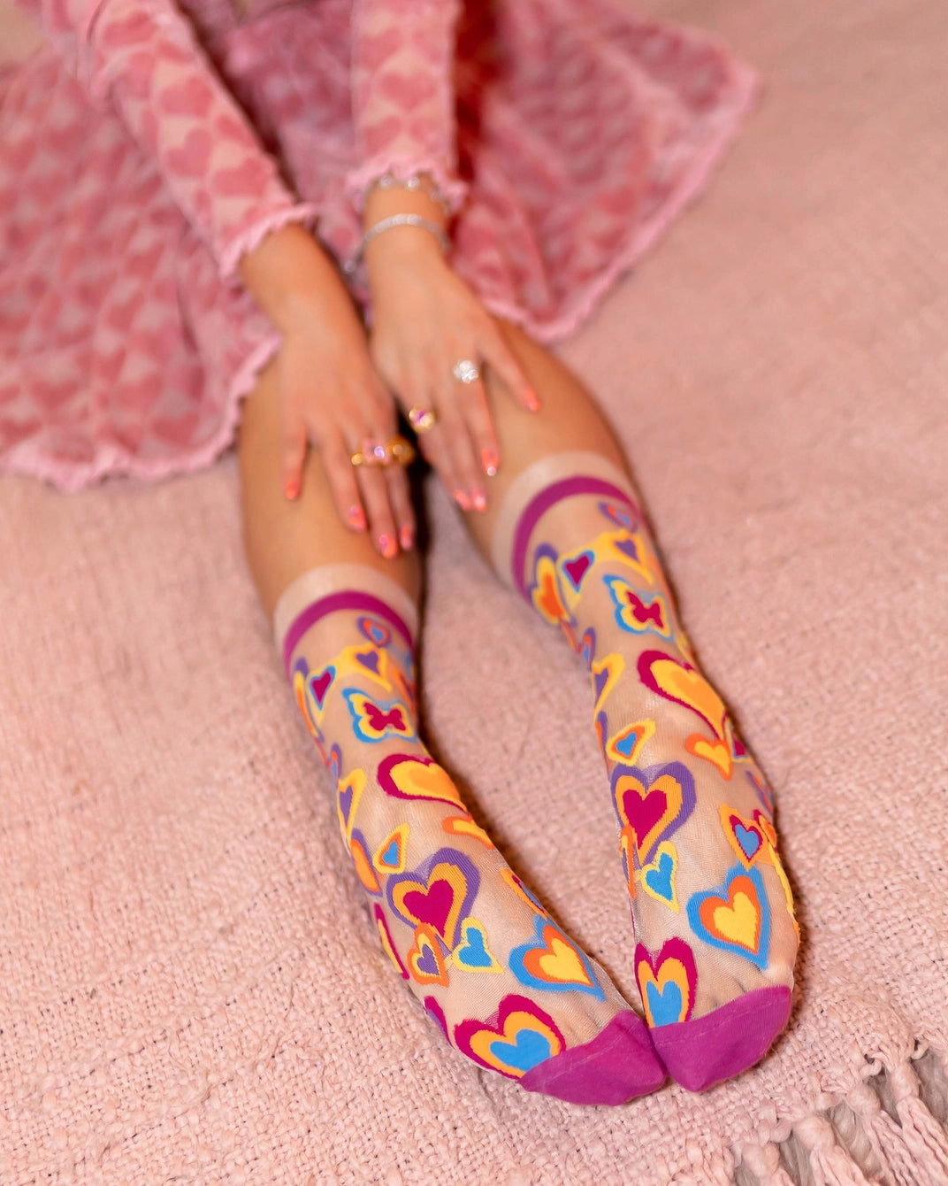 Y2K Hearts | Ruffled Sheer Crew Sock